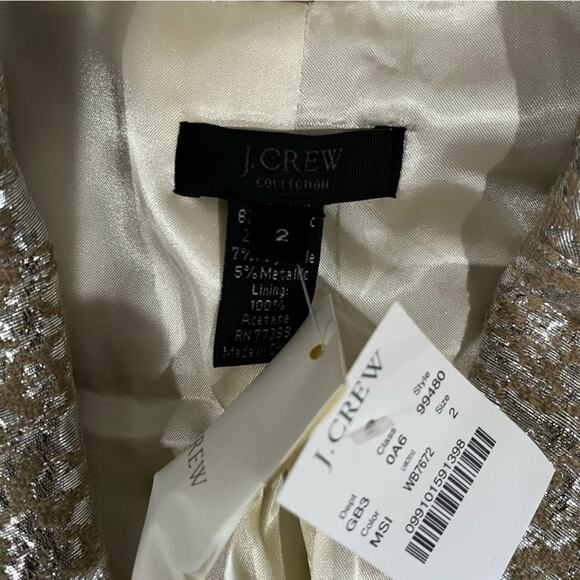NEW J. Crew Wool Metallic Silver Brocade Jacquard Career Suit Blazer Jacket RARE - Picture 10 of 15